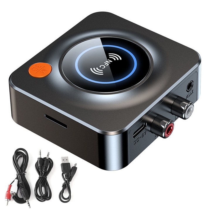 Адаптер за Bluetooth аудио приемник, Chucai, Bluetooth 5.1, NFC, слот за TF карта, 3,5 mm аудио порт, 7 x 7 x 2,4 cm, черен