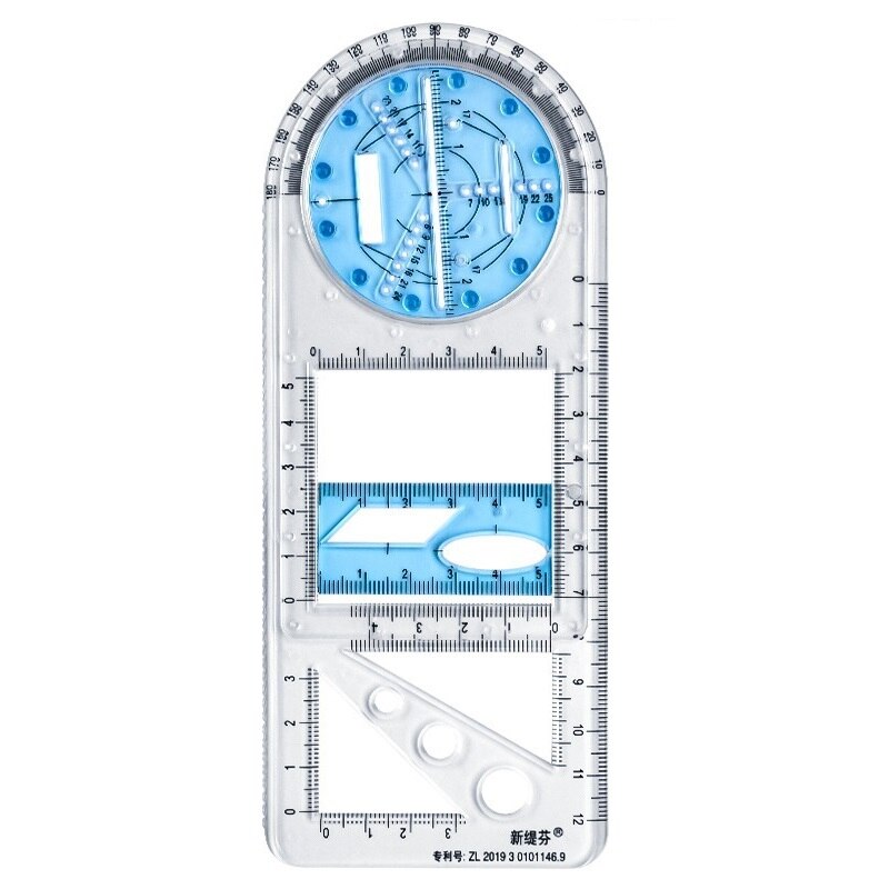 Rigla geometrica multifunctionala 4 in 1, Plastic, Albastru - eMAG.ro
