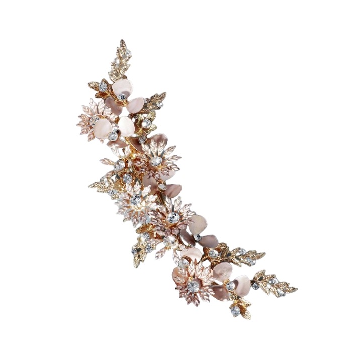 Clama cu flori din metal, 17 cm, culoarea roz si auriu, The Casius.®