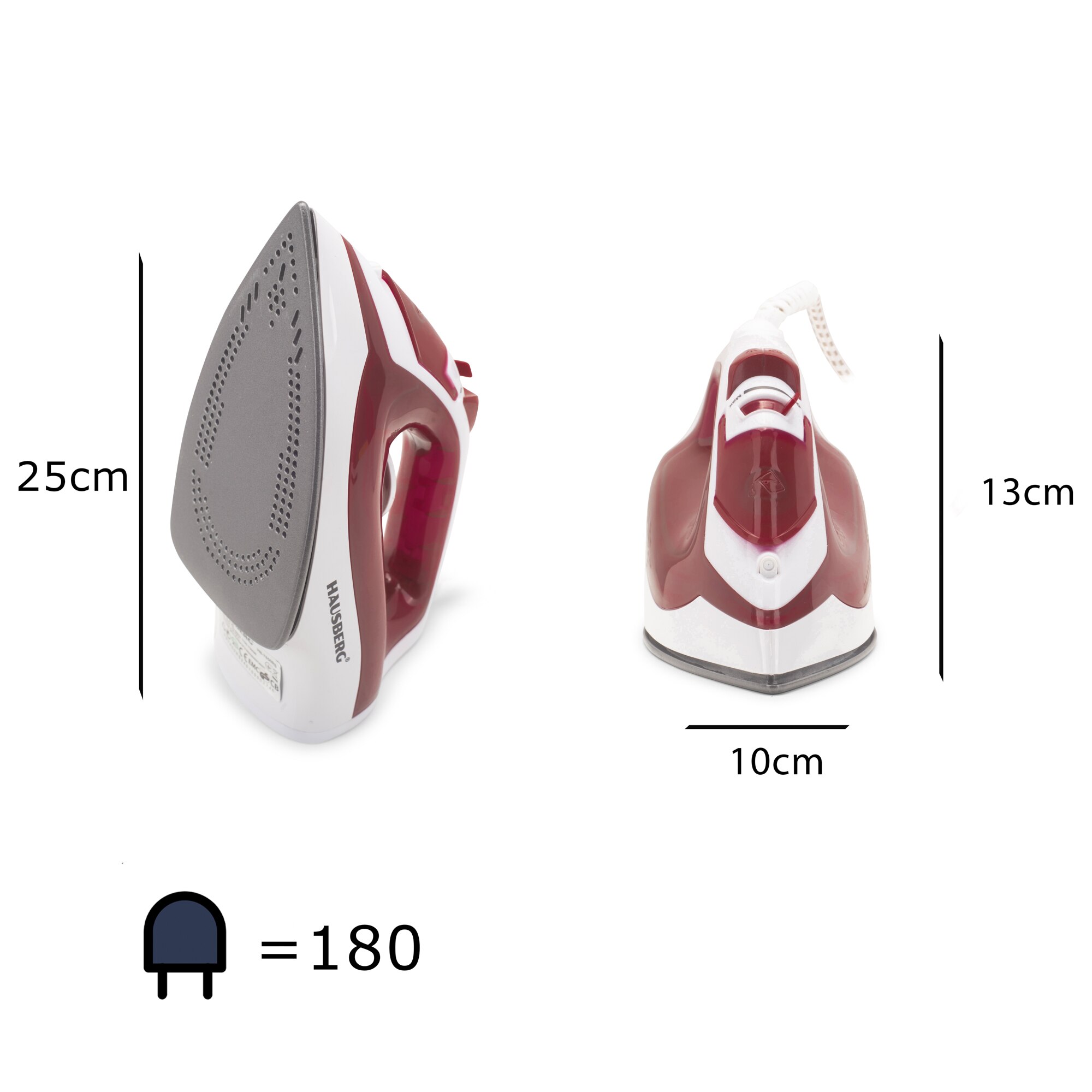 Fier de calcat Hausberg HB-7850RS, 1300W, talpa invelis ceramic, abur vertical, calcare uscata, autocuratare, pulverizare, rezervor 130ml, Rosu
