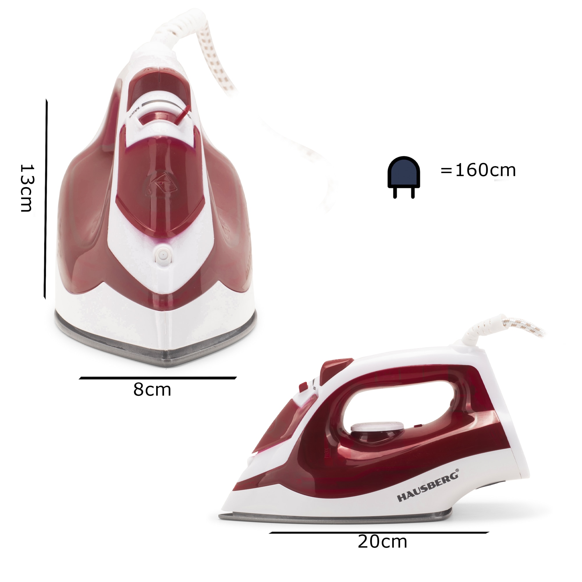 Fier de calcat Hausberg HB-7850RS, 1300W, talpa invelis ceramic, abur vertical, calcare uscata, autocuratare, pulverizare, rezervor 130ml, Rosu