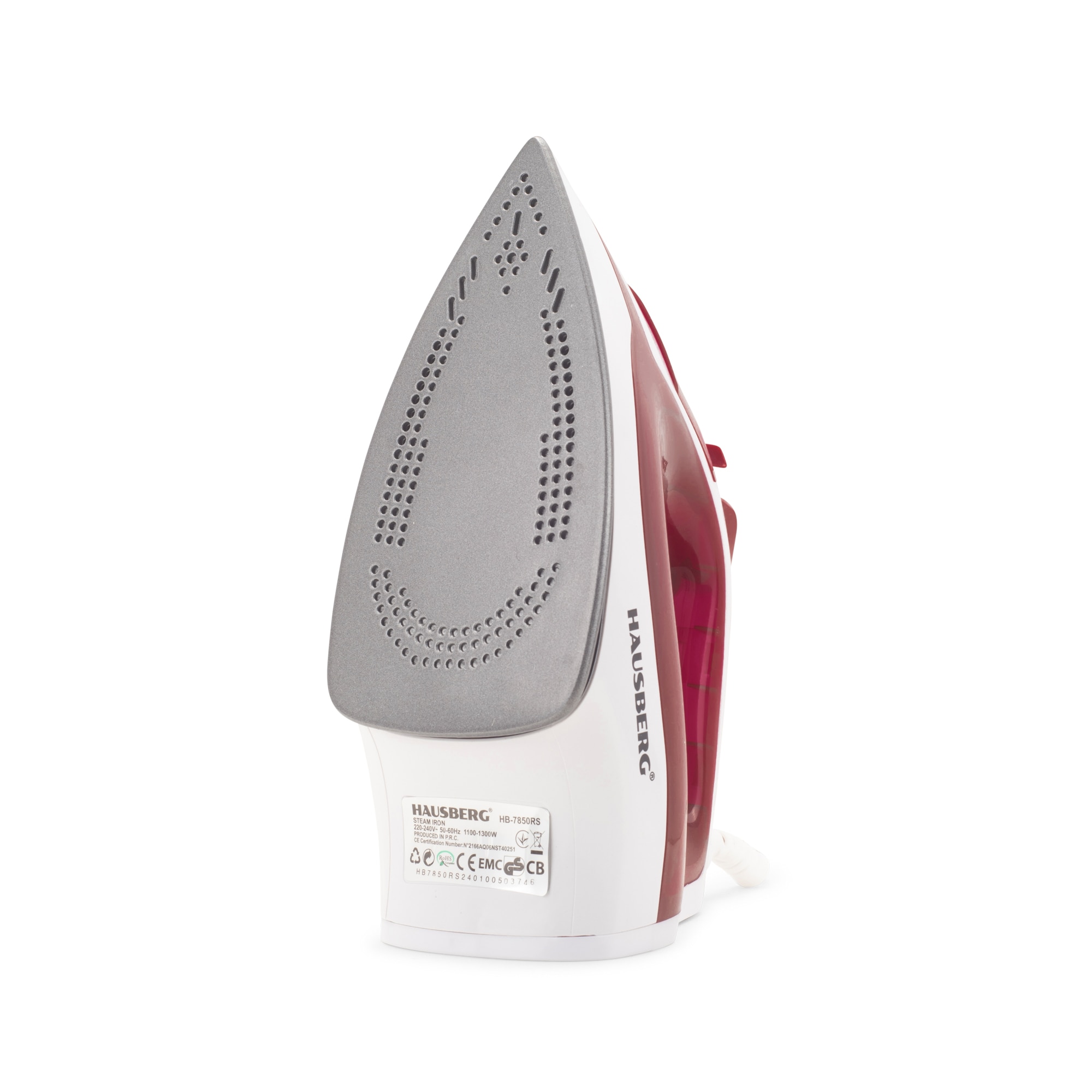 Fier de calcat Hausberg HB-7850RS, 1300W, talpa invelis ceramic, abur vertical, calcare uscata, autocuratare, pulverizare, rezervor 130ml, Rosu