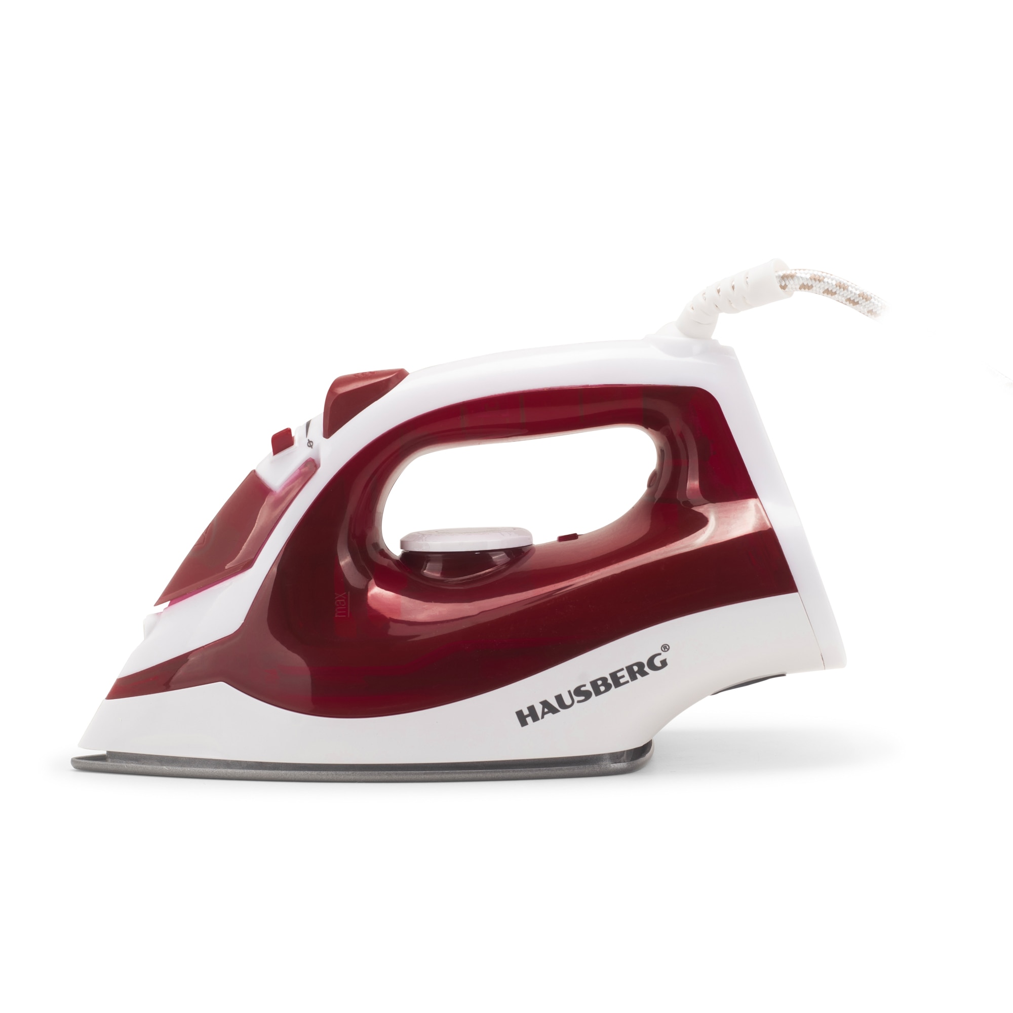 Fier de calcat Hausberg HB-7850RS, 1300W, talpa invelis ceramic, abur vertical, calcare uscata, autocuratare, pulverizare, rezervor 130ml, Rosu