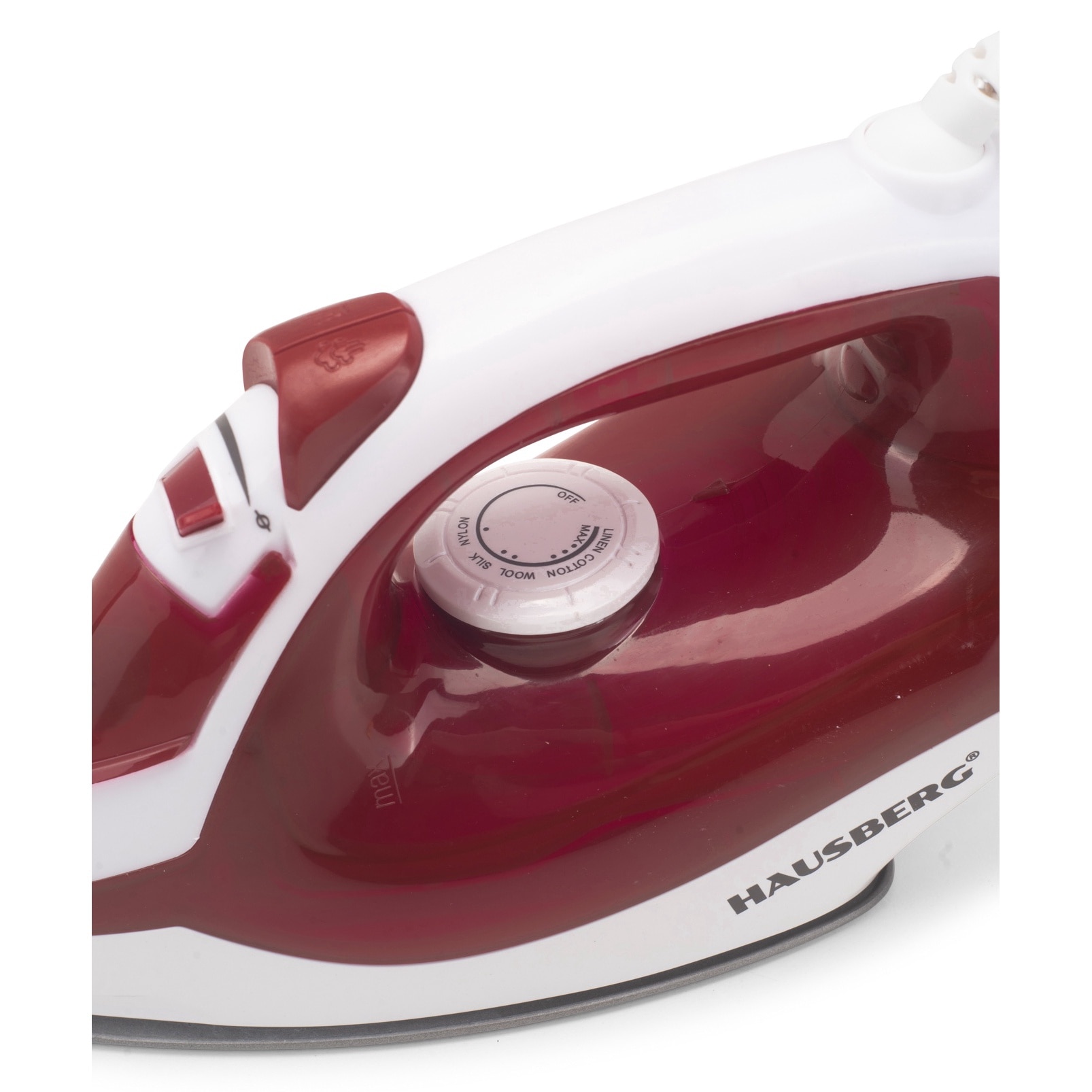 Fier de calcat Hausberg HB-7850RS, 1300W, talpa invelis ceramic, abur vertical, calcare uscata, autocuratare, pulverizare, rezervor 130ml, Rosu