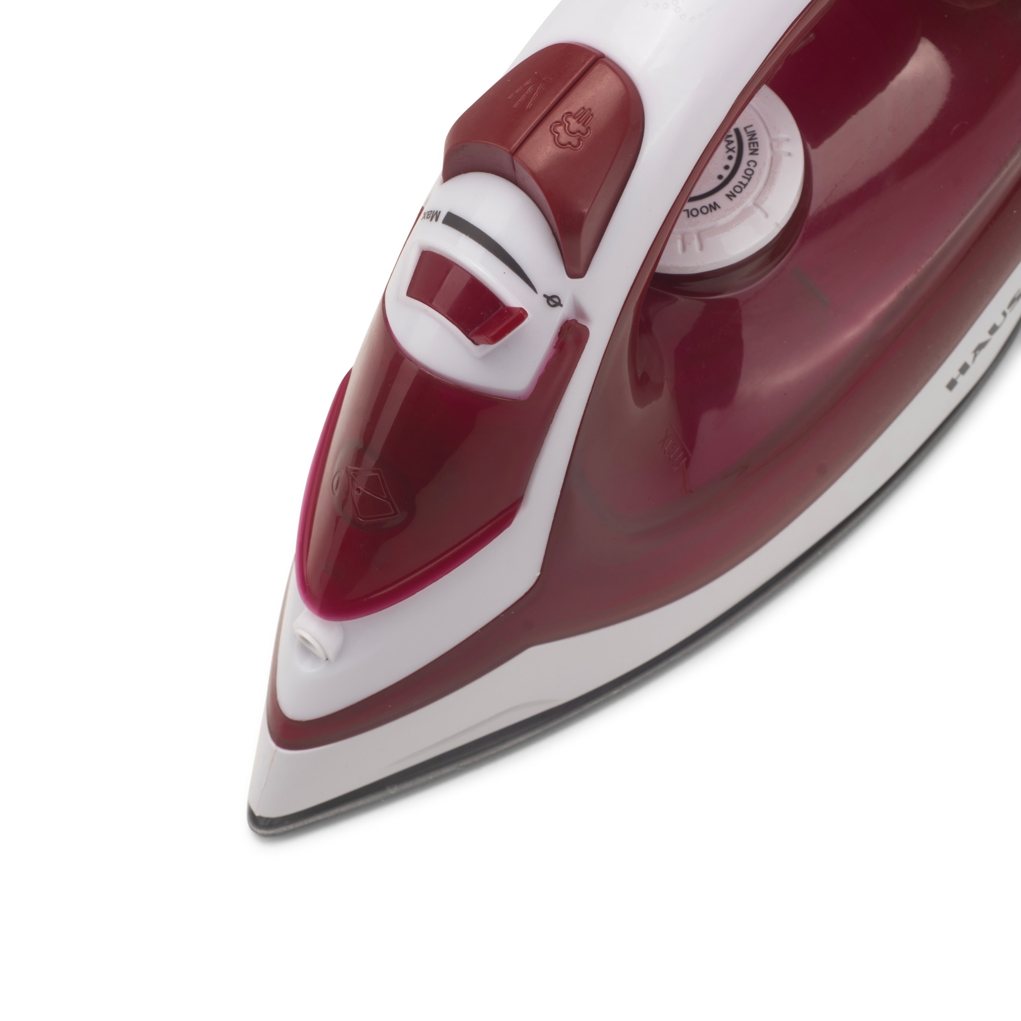 Fier de calcat Hausberg HB-7850RS, 1300W, talpa invelis ceramic, abur vertical, calcare uscata, autocuratare, pulverizare, rezervor 130ml, Rosu