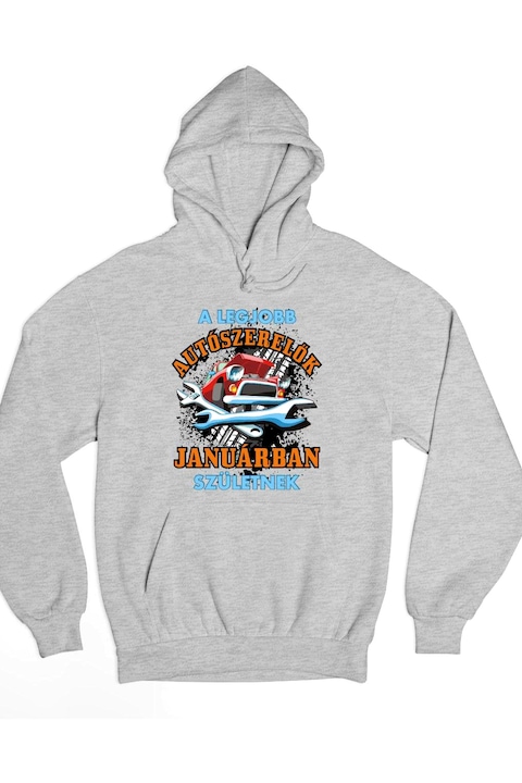 A legjobb autószerelők januárban születnek kapucnis pulóver, Szürke