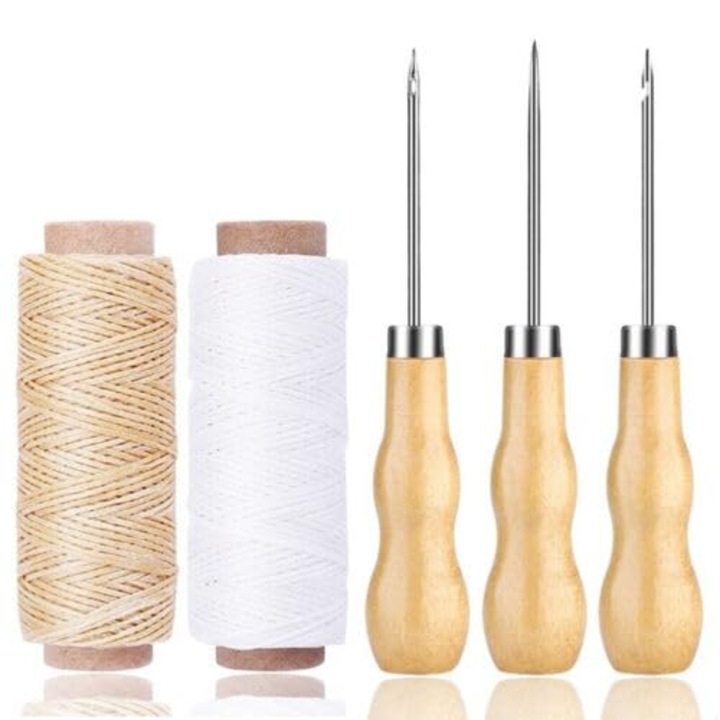 Set de unelte pentru cusut piele, Basesailor, 5 piese, multicolor, pentru proiecte DIY