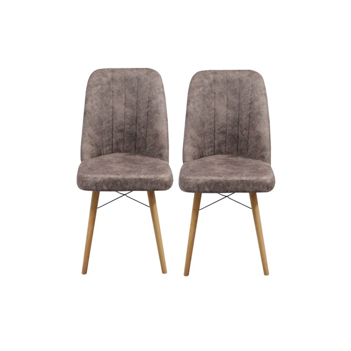 Set 2 scaune Atena, cadru din metal, picioare maro, tapiterie din material textil, maro, 93x46 cm