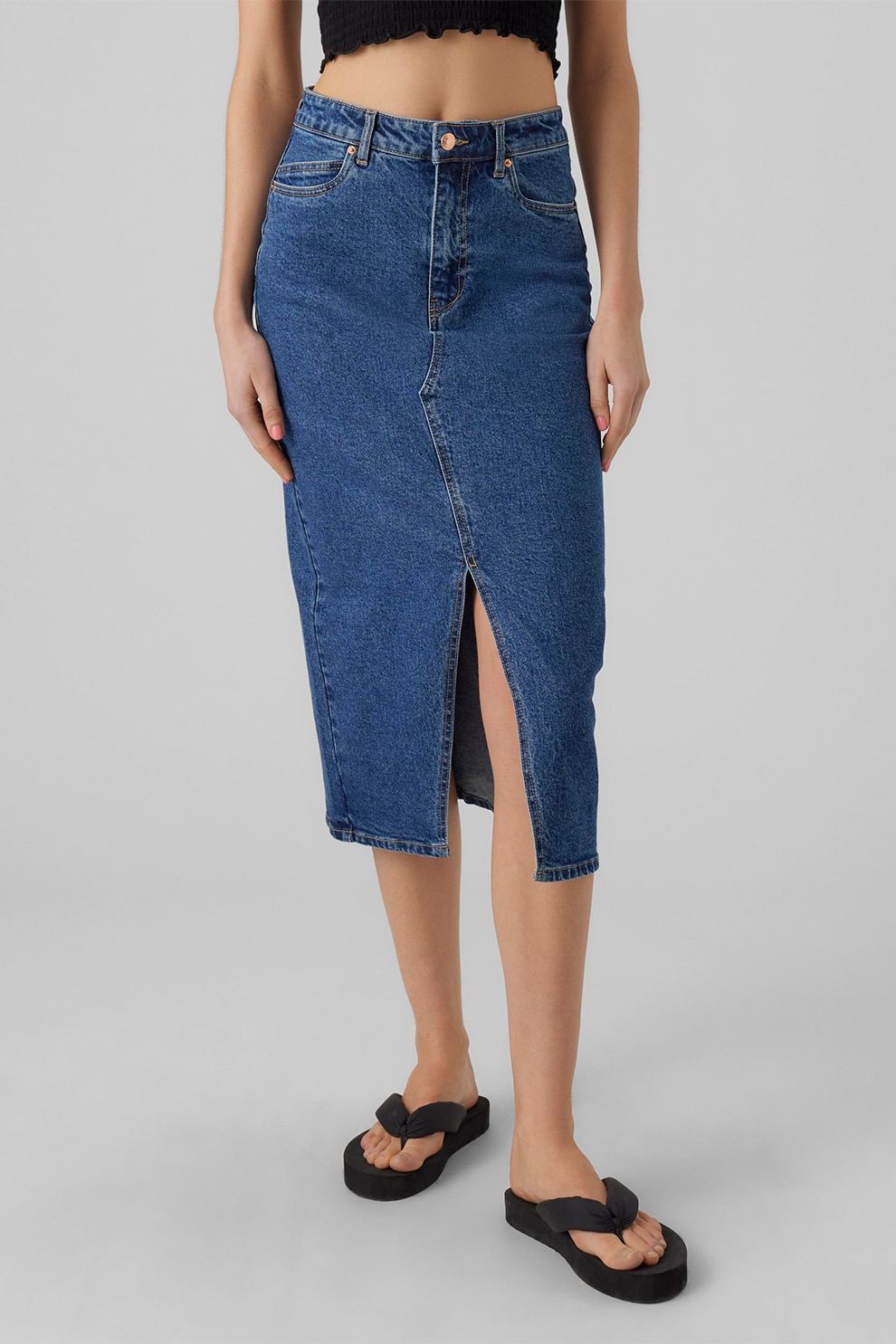 Vero Moda, Fusta midi din denim, Albastru, M