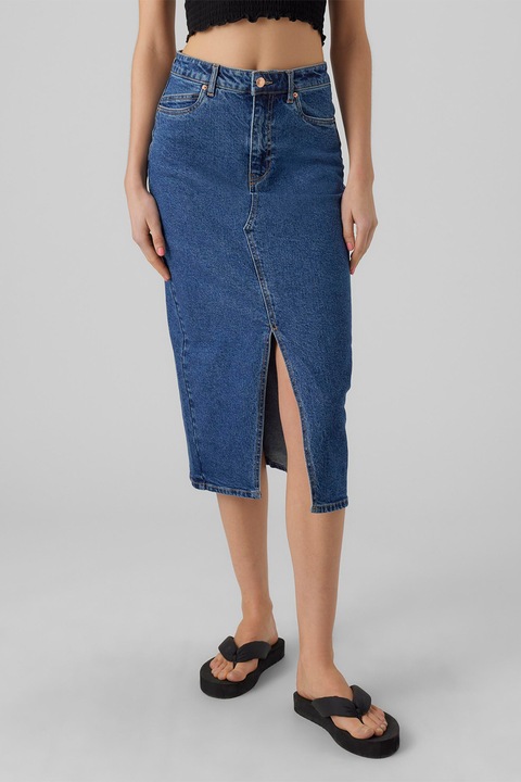 Vero Moda, Fusta midi din denim, Albastru