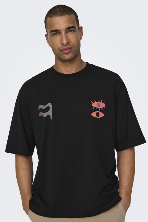 Only & Sons, Kényelmes fazonú organikuspamut póló, Fekete, L