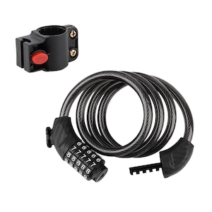 Lant antifurt pentru biciclete si scutere, otel/PVC, cablu telescopic din otel, cod din 5 cifre, cu suport de montare, impermeabil si rezistent la rugina, usor de utilizat si transportat, 120 cm, potrivit pentru motociclete, scutere si biciclete, negru