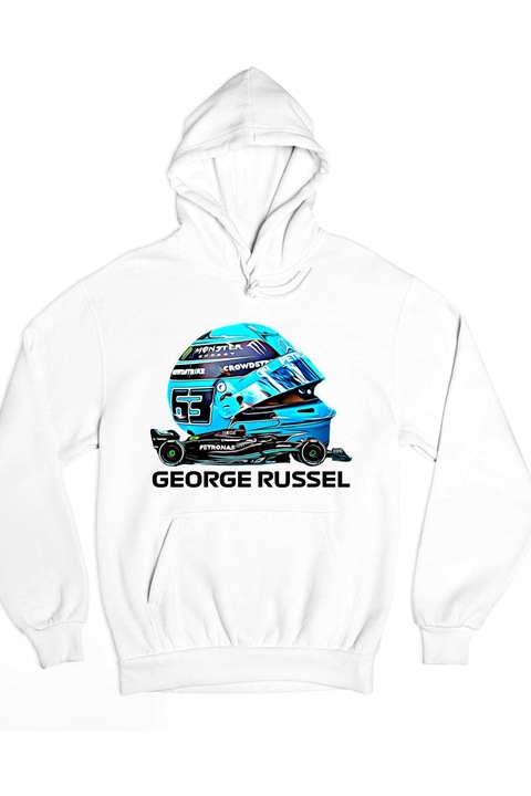 George Russel formula 1 kapucnis női pulóver, Fehér