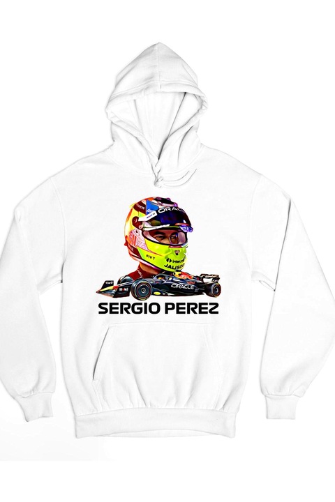 Sergio Perez formula 1 kapucnis női pulóver, Fehér