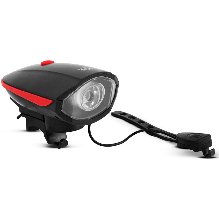 Фар LED Phenom 18582, За велосипед, С електрически клаксон, Батерия 400 mAh, 450 lm, Micro USB, IP55