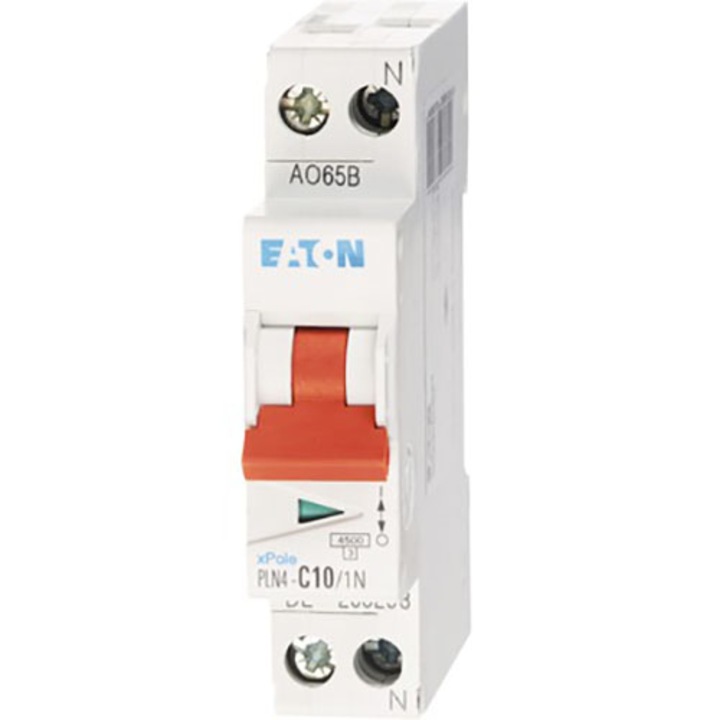 Siguranta electrica automata EATON 263298, PLN4-C10/1N, latime 1 modul, 4,5kA, 1P+N, caracteristica C, 10A