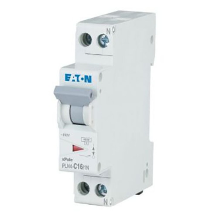 Siguranta electrica automata EATON 263300, PLN4-C16/1N, latime 1 modul, 4,5kA, 1P+N, caracteristica C, 16A