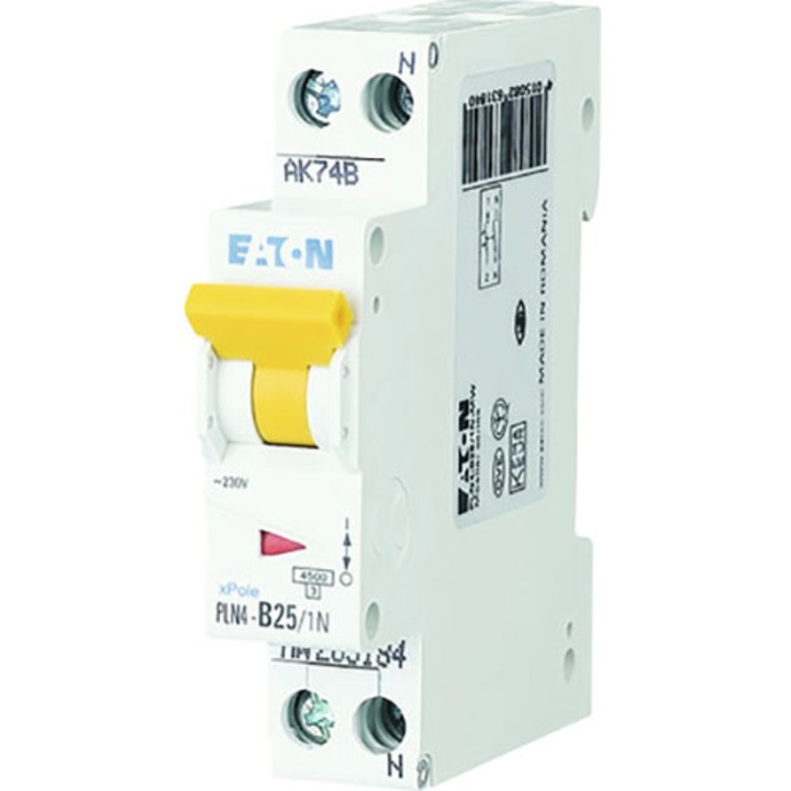 Siguranta electrica automata EATON 263292, PLN4-B25/1N, latime 1 modul, 4,5kA, 1P+N, caracteristica B, 25A