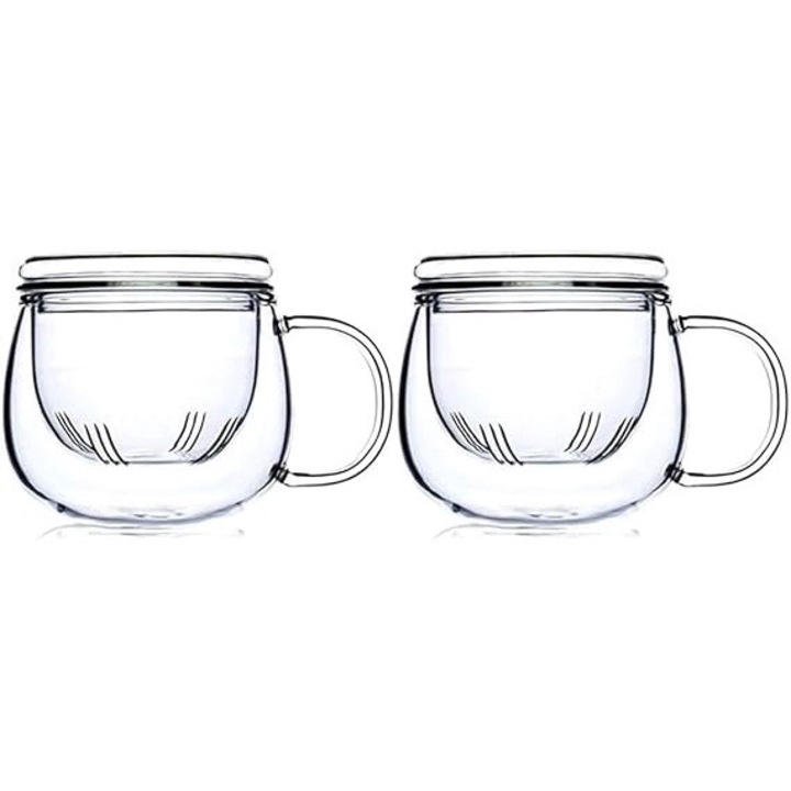 Set 2 cani cu infuzor, Sticla borosilicata, 355ml, Transparent