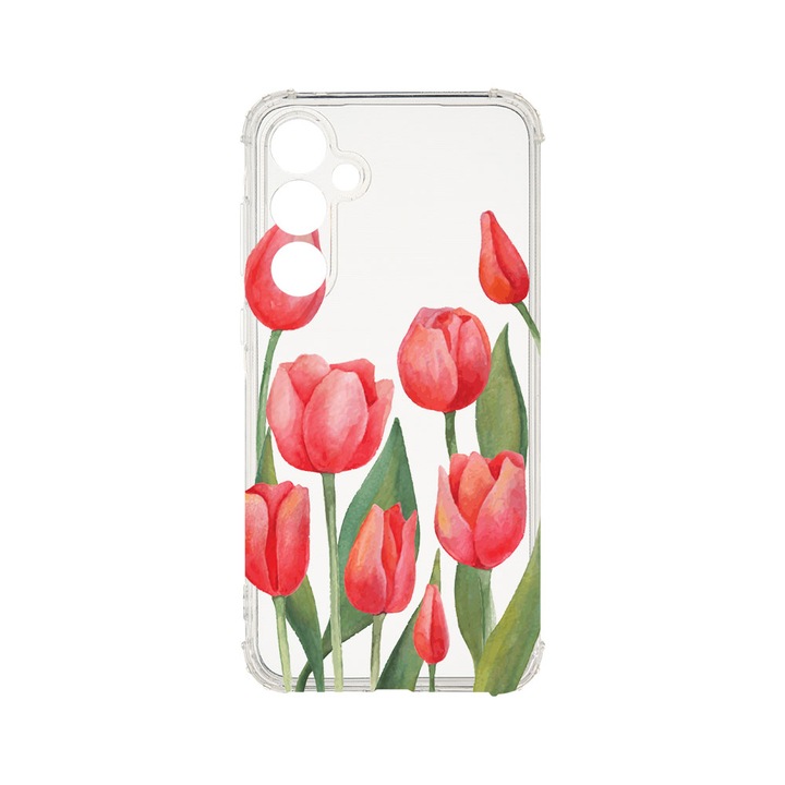 Husa BestCase® Anti Shock 1.5MM, Compatibila Cu Samsung Galaxy A55 5G, Red Tulips, Rezistenta La Socuri, Protectie Camera, Margini ridicate pentru protectia ecranului, AS 633