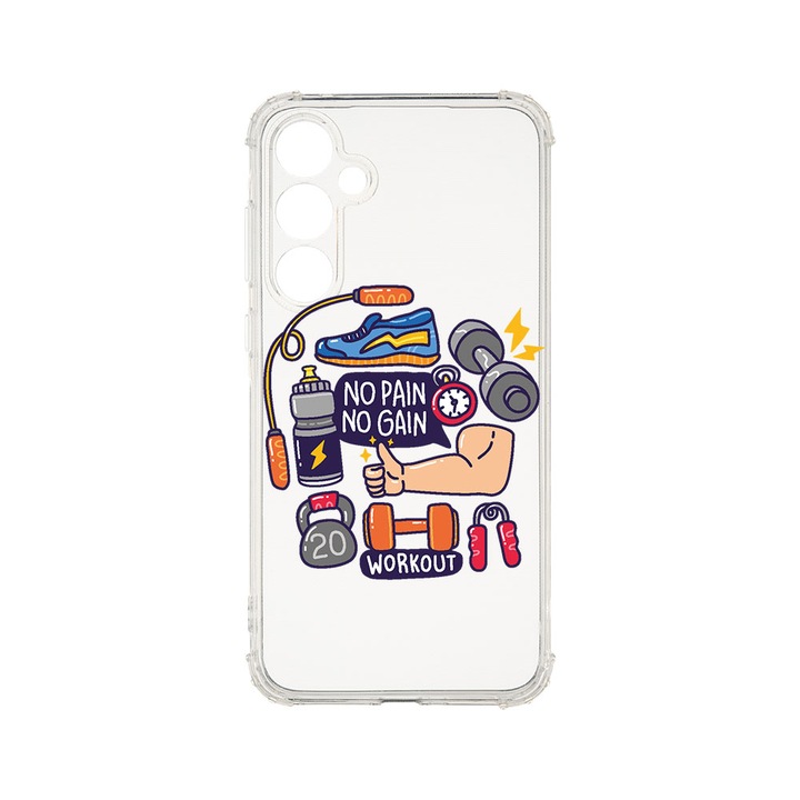 Husa BestCase® Anti Shock 1.5MM, Compatibila Cu Samsung Galaxy A55 5G, No Pain No Gain, Rezistenta La Socuri, Protectie Camera, Margini ridicate pentru protectia ecranului, AS 783