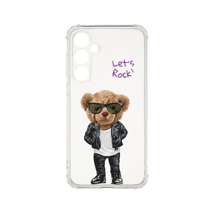 Husa BestCase® Anti Shock 1.5MM, Compatibila Cu Samsung Galaxy A55 5G, Let's Rock Teddy Bear, Rezistenta La Socuri, Protectie Camera, Margini ridicate pentru protectia ecranului, AS 929
