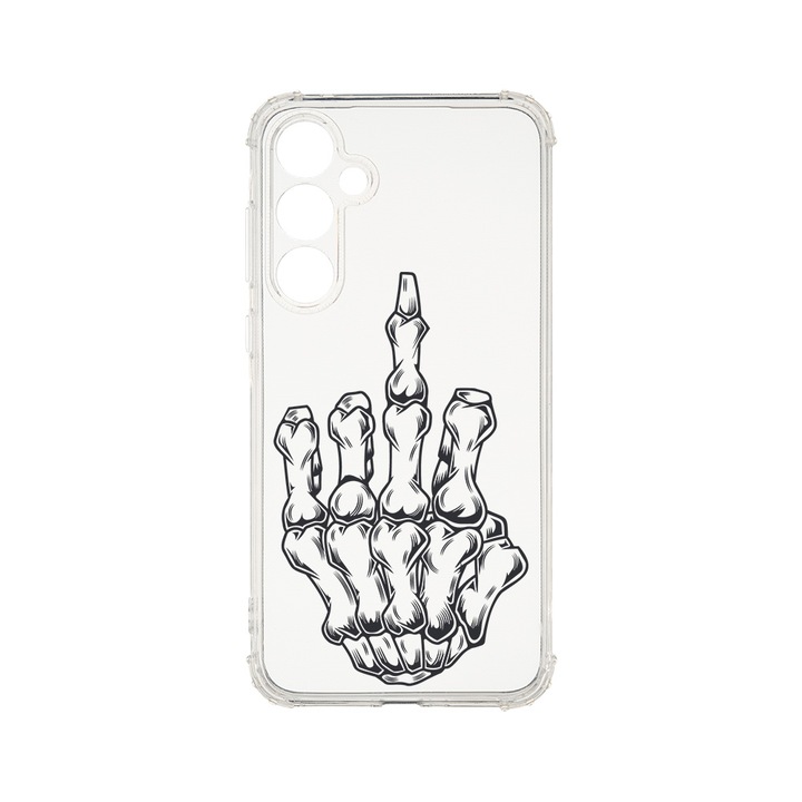 Husa BestCase® Anti Shock 1.5MM, Compatibila Cu Samsung Galaxy A55 5G, Skeleton Hand FU, Rezistenta La Socuri, Protectie Camera, Margini ridicate pentru protectia ecranului, AS 965