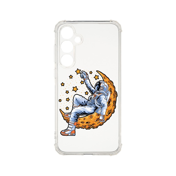 Husa BestCase® Anti Shock 1.5MM, Compatibila Cu Samsung Galaxy A55 5G, Astronaut On Moon, Rezistenta La Socuri, Protectie Camera, Margini ridicate pentru protectia ecranului, AS 1001