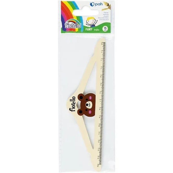 Rigla tip umeras cu ursulet, Fiorello, Lemn, 15 cm, Bej/Maro