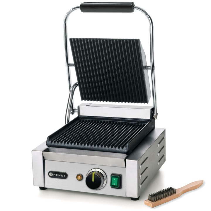 Grill contact, Hendi, 1800W, 220x230mm, inox, cu accesorii