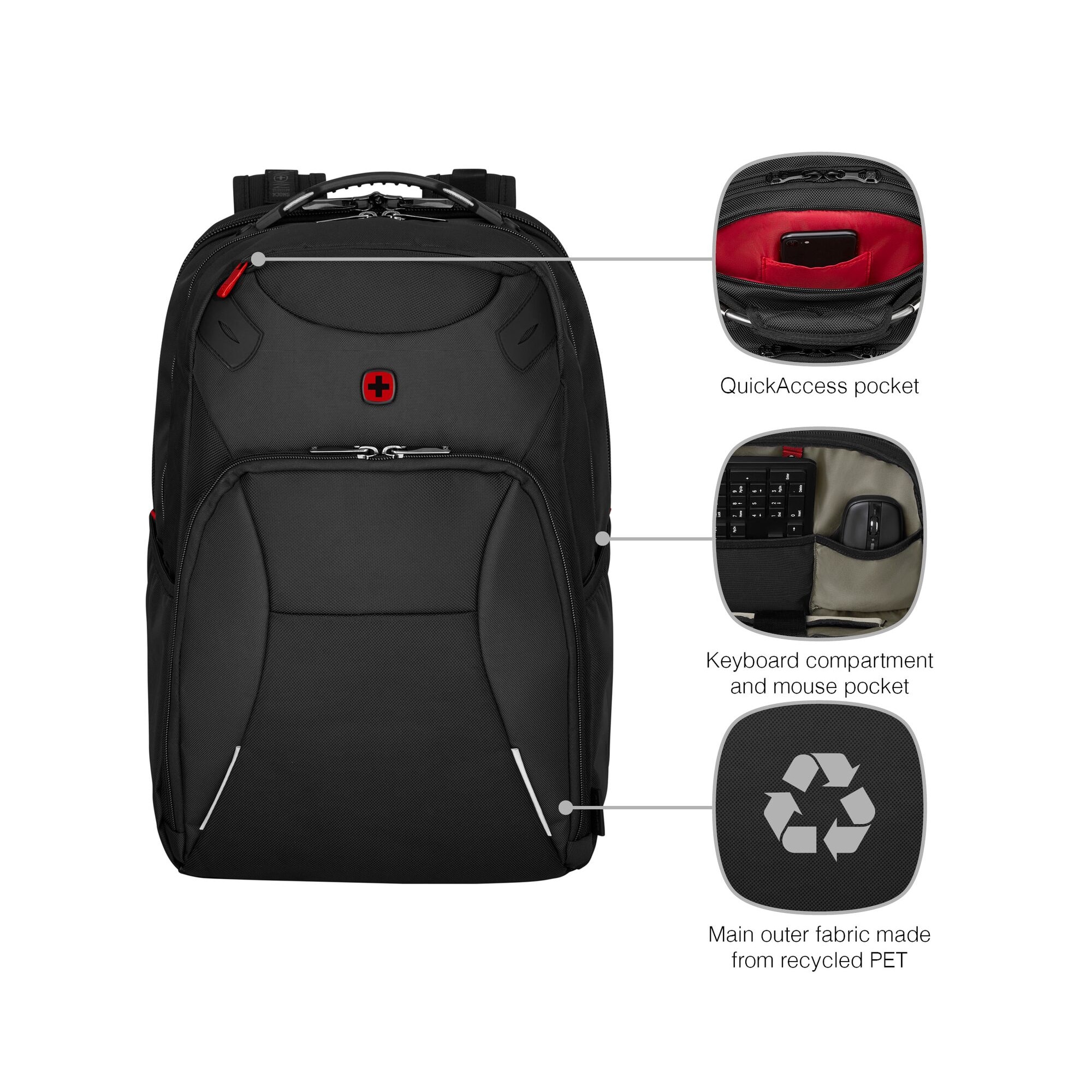 Rucsac laptop Wenger, Cosmic, 17 inch, compartiment tableta, Negru