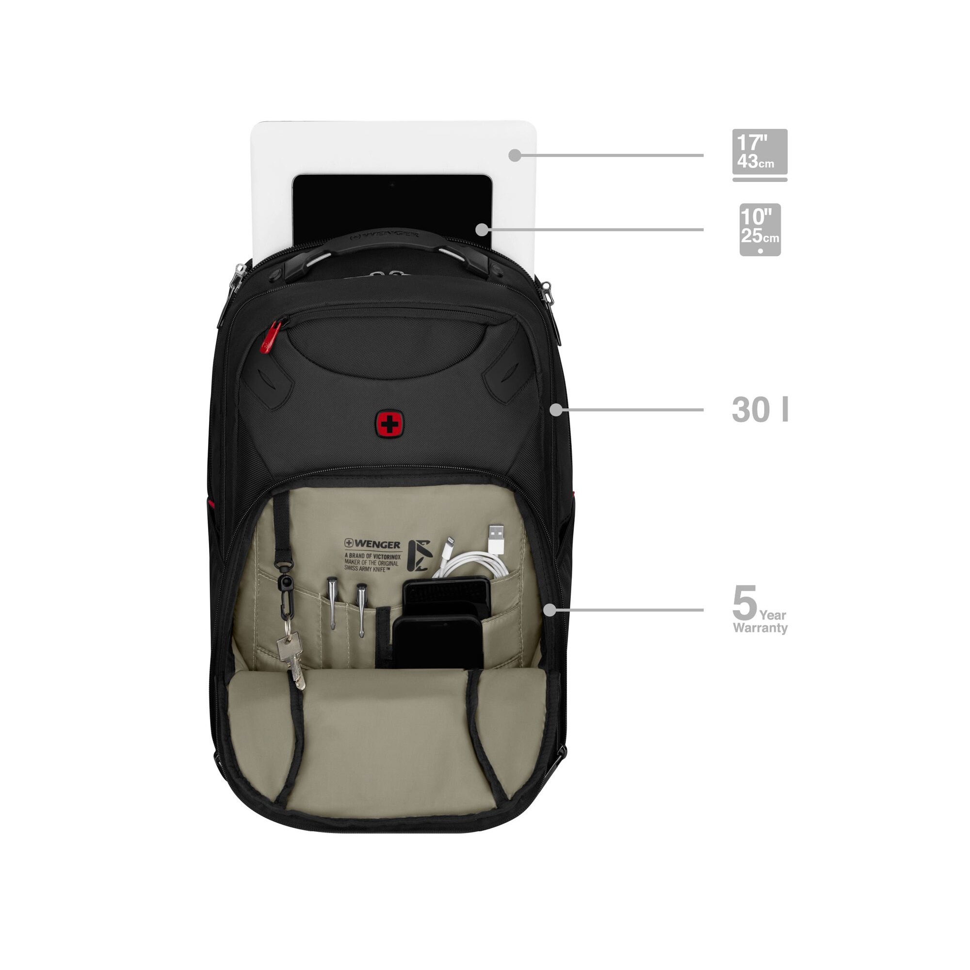 Rucsac laptop Wenger, Cosmic, 17 inch, compartiment tableta, Negru