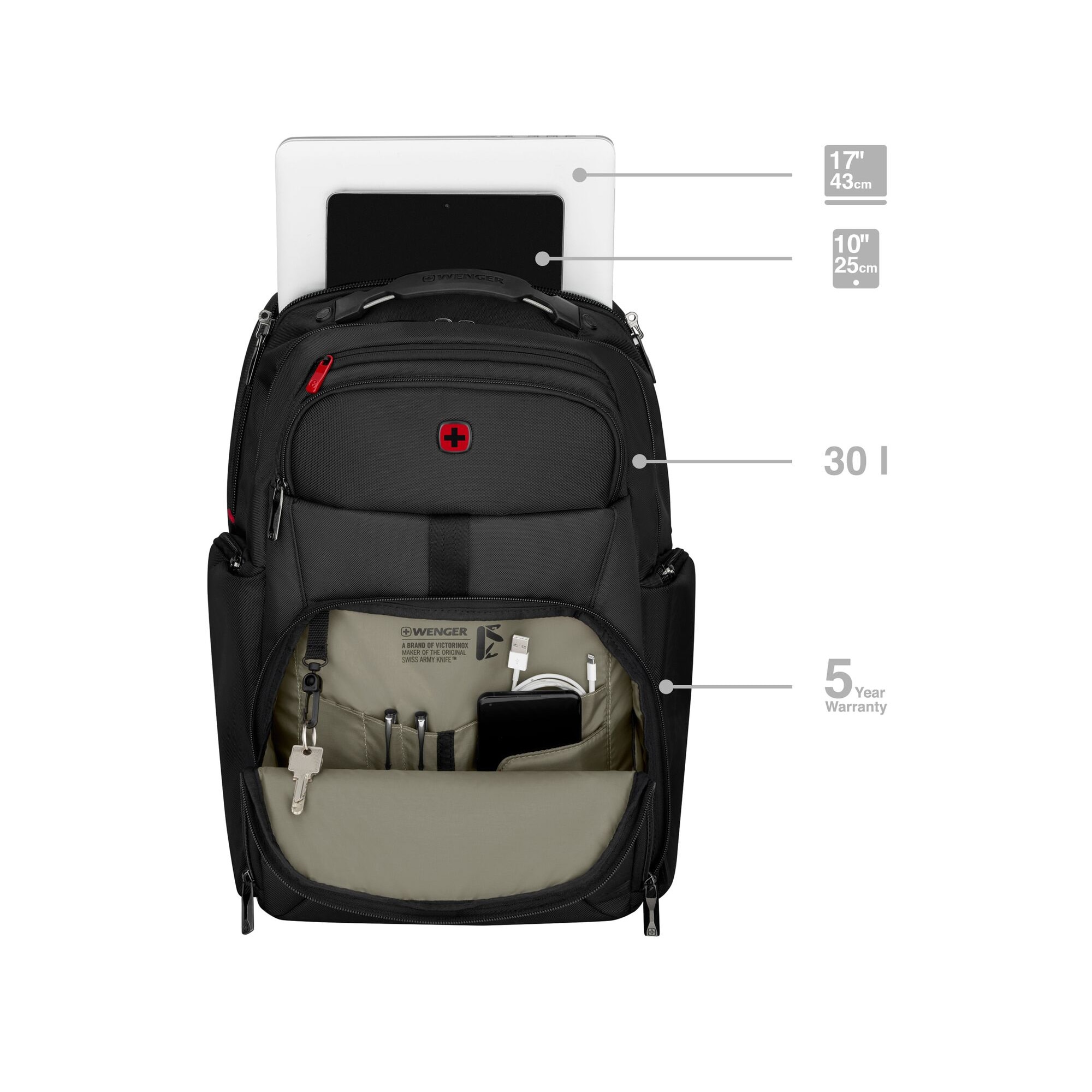 Rucsac laptop Wenger, Meteor, 17 inch, compartiment tableta, Negru