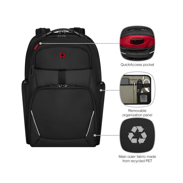 Rucsac laptop Wenger, Meteor, 17 inch, compartiment tableta, Negru