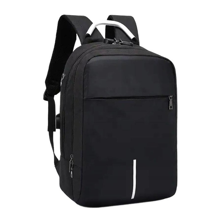 Rucsac pentru laptop, Zola®, impermeabil, negru, port USB-tip A pentru casti, 42x28x15 cm