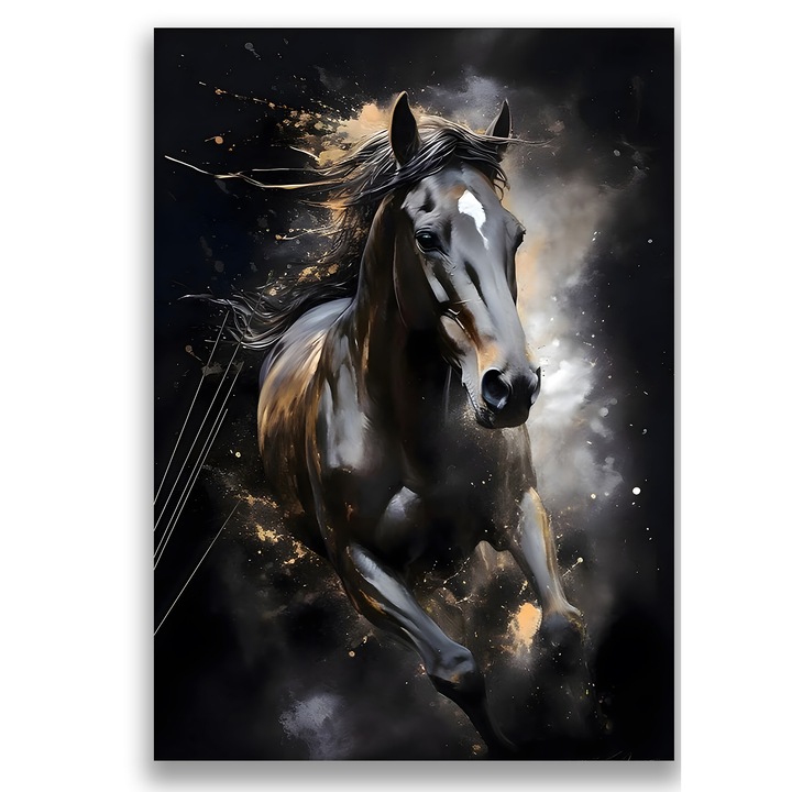 Картина върху платно LuxCanva A1423, Елегантен кон, Дървена рамка, Кон, Животно, Състезания, Декоративна, Стая, 100 X 140 см, 100% памучно платно 400 г/м2, Ярки цветове