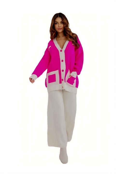 Lezser rózsaszín és fehér kötött öltöny EGY MÉRET