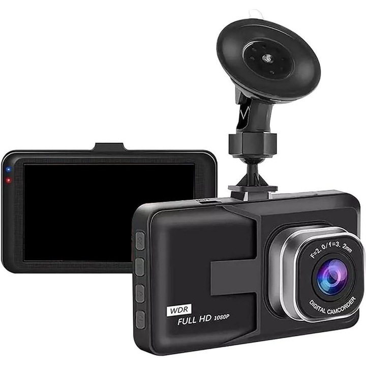DVR камера за кола с LCD екран, 3 инча диагонал, Full HD, 1080p резолюция, 120° FOV, G сензор, Promerco®