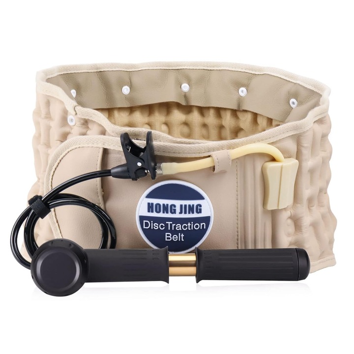 Centura pentru decompresie lombara, pentru barbati si femei, pentru dureri de spate, de tractiune a aerului spinal, Marime Universala Potrivita pentru Talie de la 29 la 49 de Inch, Bej, HONGJING