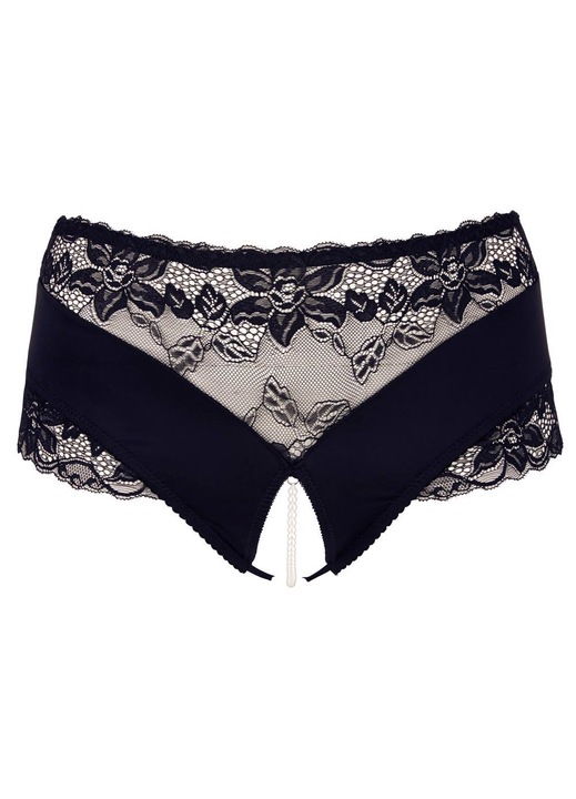 Szexi bugyi, Cottelli CURVES, fekete, L, csipkével és gyöngyökkel