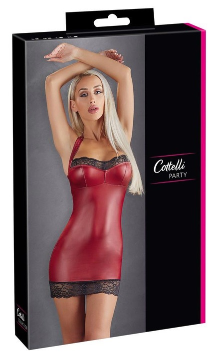 Csipke ruha, Cottelli, poliészter spandex, S, Piros/Fekete, S