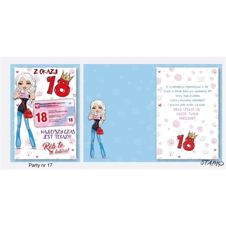 Felicitare, STAMP, 18 Urodziny wz17, Cu plic, Multicolor