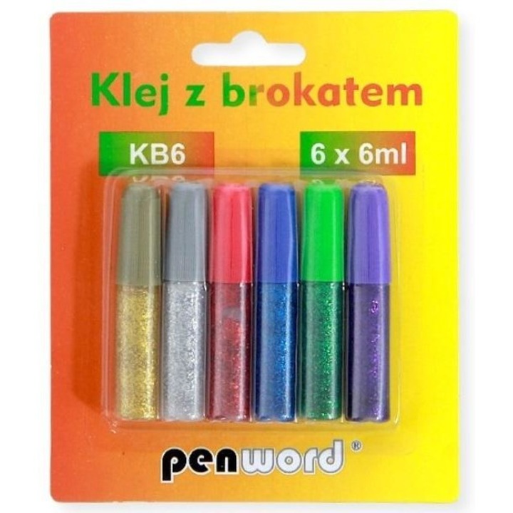 Set 6 tuburi glitter cu lipici, PENWORD, 6ml, Multicolor