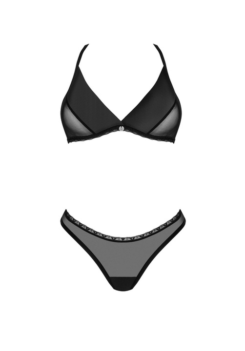 Fekete fehérnemű szett, Obsessive, melltartóval és bugyival, átlátszó részletekkel, poliamid, elasztán, XS/S méret