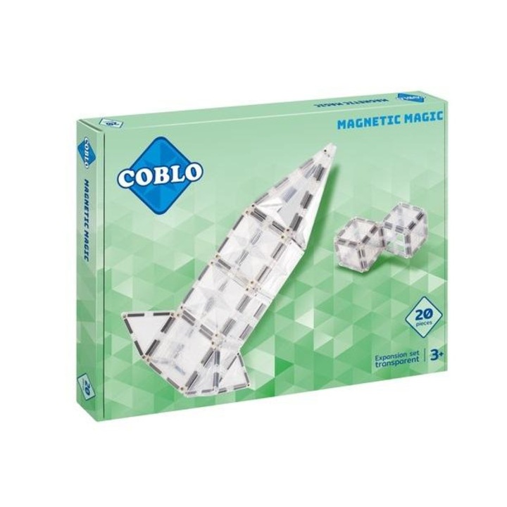 Set 20 piese magnetice de constructie, Coblo, 267x363 mm, Transparent