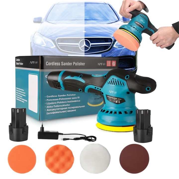 Polizor auto fara fir APF, 12V, 8 viteze, set complet accesorii, design ergonomic