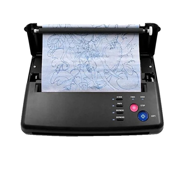 Aparat de transfer pentru tatuaje, CIS, A5-A4, 210mm, negru, set 10 coli transfer
