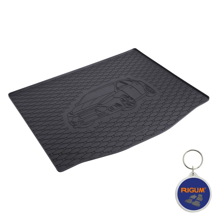 Set tavita portbagaj din cauciuc pentru Ford Focus III fabricatie 03.2011 - 08.2018, caroserie hatchback, roata de rezerva ingusta si breloc Rigum