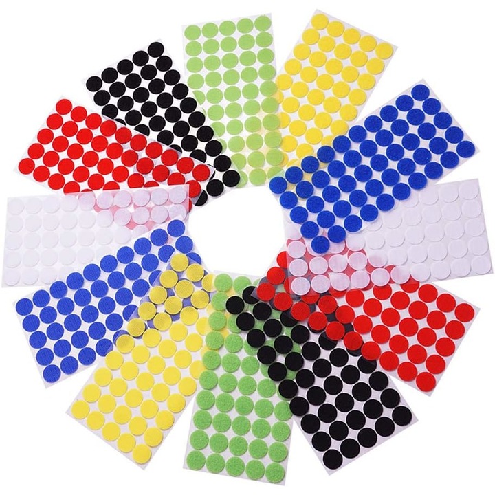 Set de 600 puncte Velcro autoadezive pentru mestesuguri, Nybgyy®, poliester/nailon, Multicolor, 20 mm
