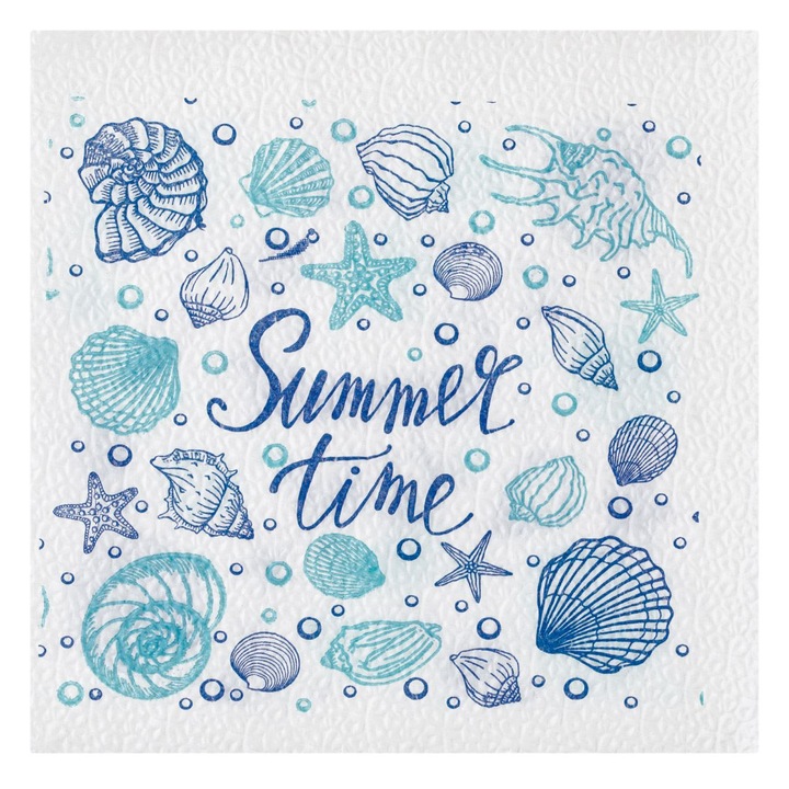 Комплект от 50 Shopiens® салфетки за маса, с абсорбиращ слой, с мотив на мида и щампа Summer Time, 28 x 28 cm